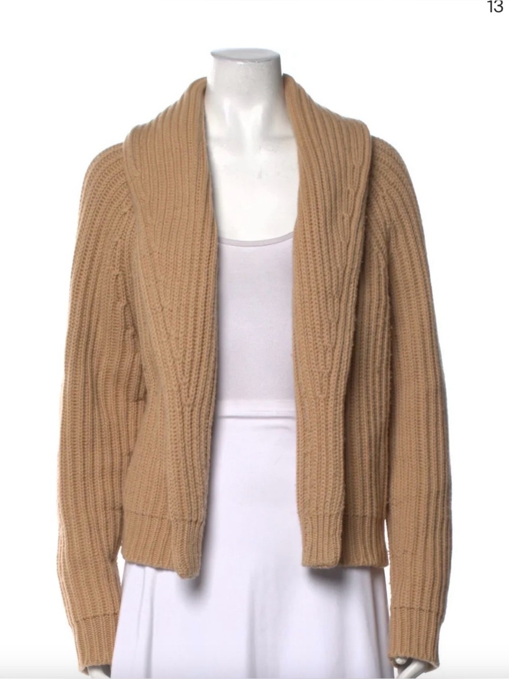 VINCE Camel Ribbed Shawl-Collar Open Cardigan Size Small